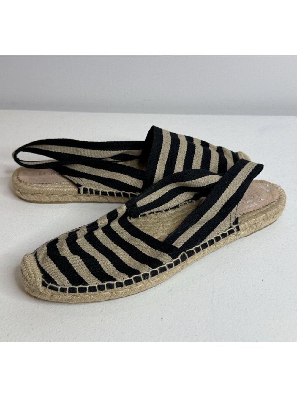 J.Crew Womens 11 Striped Espadrille Sandals Black Natural Slingback Spain Preppy